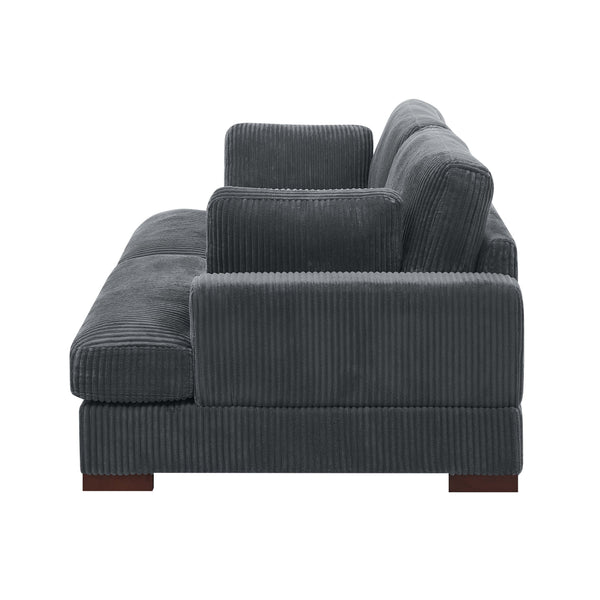 English Elm Large Corduroy Chaise Loveseat with Extended Leg Support for Relaxed Living Rooms Dark Gray B2748S00047