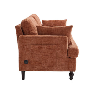 English Elm Modern chenille 2-seater sofa with LED, USB charging, storage pocket, solid wood legs, durable comfort Orange W395P318543