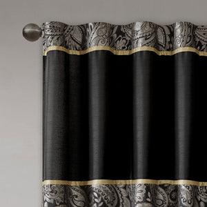 English Elm Jacquard Madison Park Aubrey Window Curtain Pair with Paisley Weave, Faux Silk Piping, OEKO-TEX Certified Black 3.05 L x 10.24 W x 10.24 H B03598268