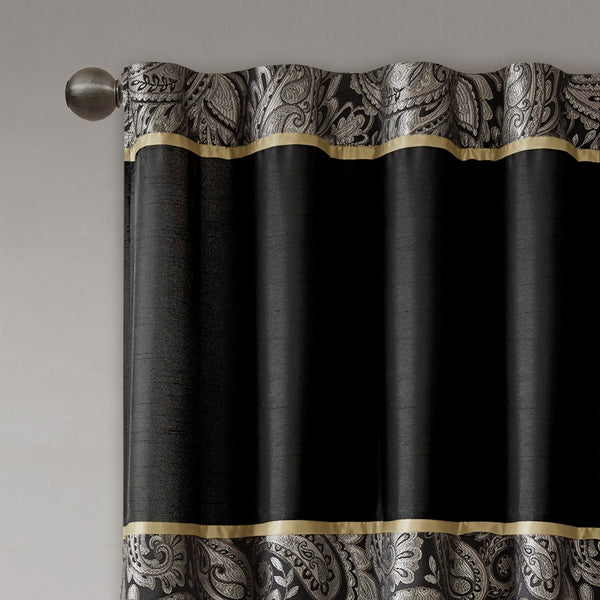 English Elm Jacquard Madison Park Aubrey Window Curtain Pair with Paisley Weave, Faux Silk Piping, OEKO-TEX Certified Black 3.05 L x 10.24 W x 10.24 H B03598268