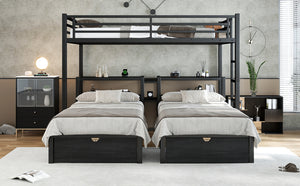English Elm Twin Triple Bunk Bed Metal L-shaped Frame Sleeps Three Kids White Finish W1580S00480