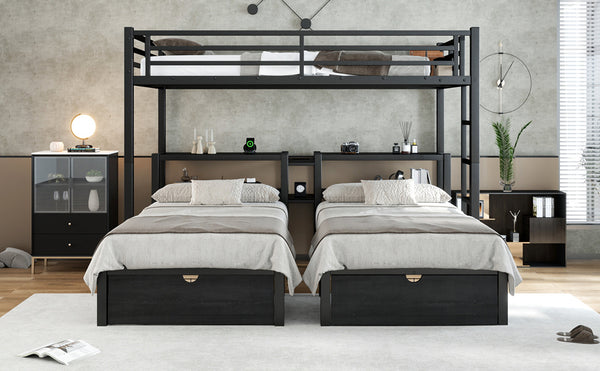 English Elm Twin Triple Bunk Bed Metal L-shaped Frame Sleeps Three Kids White Finish W1580S00480