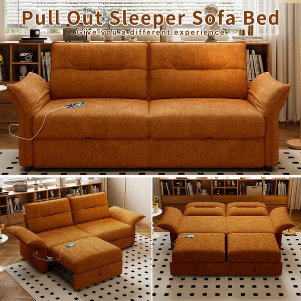 English Elm This Fleece Convertible Sleeper Sofa Unfolds Into a Full Bed for Guest Rooms Orange W3820S00039