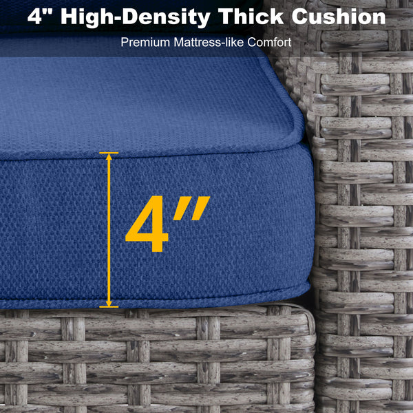 English Elm 73.2" Outdoor Handwoven Rattan 3 Seat Sofa with Olefin Cushions for Porch or Patio Blue T3773P418280