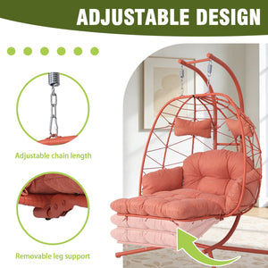English Elm 2 Person Wicker Hanging Egg Chair with Stand Padded Swing for Patio Garden T5880P500222