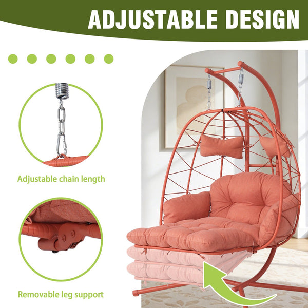 English Elm 2 Person Wicker Hanging Egg Chair with Stand Padded Swing for Patio Garden T5880P500222