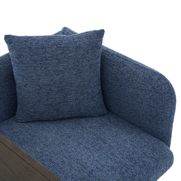 English Elm Leisure Linen Accent Chair with Built-in Side Table Pockets and Lumbar Pillow Modern Navy W395P453310