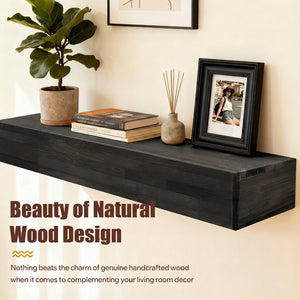 English Elm 72" Solid Cedar Floating Mantel Shelf Rustic Farmhouse Fireplace Wall Decor Display Black W1390P407432