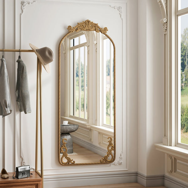 English Elm 58"X24" Arched Full Body Mirror - Vintage Ornate Design, Wall-Mounted, Durable Shatter-Resistant Glass W757P286271