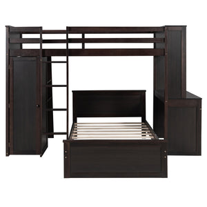 English Elm Twin Loft Bed System with Wardrobe Desk and Shelving for Kids Shared Bedroom Espresso LT000820AAP-1