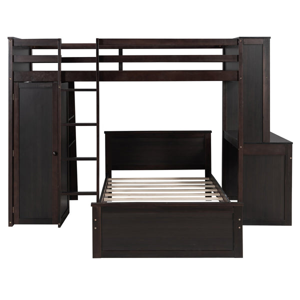 English Elm Twin Loft Bed System with Wardrobe Desk and Shelving for Kids Shared Bedroom Espresso LT000820AAP-1