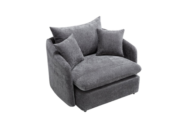 English Elm 360° 360 Swivel Oversized Chenille Armchair with Pocket Spring Seat and Three Throw Pillows Grey W1361S00053