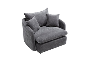 English Elm 360° 360 Swivel Oversized Chenille Armchair with Pocket Spring Seat and Three Throw Pillows Grey W1361S00071