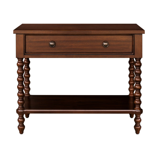 JLA Home Madison Park Signature - Large Nightstand Beckett Widened Spindle Design for King Beds — Spacious Drawer, Shelf & Durable Finish Morocco Brown MPS136-0340
