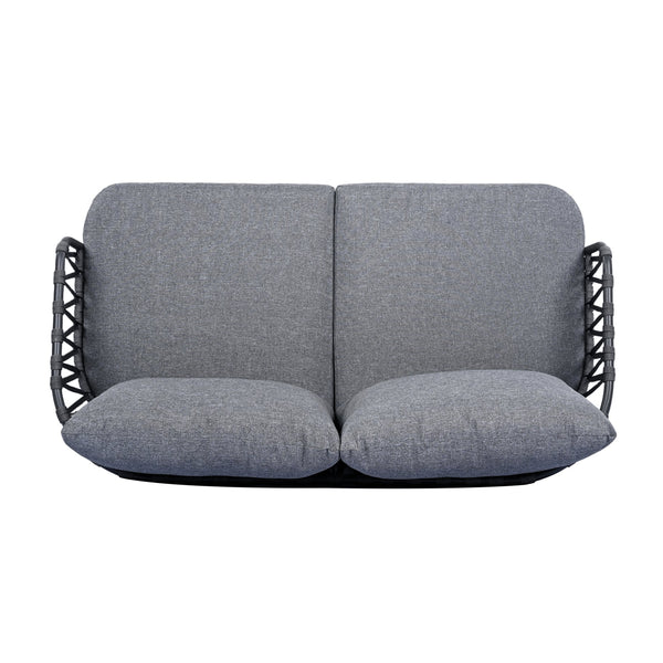 English Elm Christopher Knight Home® - 4-Piece Outdoor Patio Set with Woven Rope U-Back, Steel Frame, Thick Cushions & Acacia Table for Garden Black+Grey N780P209458G