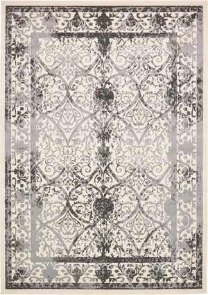 Unique Loom La Jolla Traditional Machine Made Floral Rug Ivory and Gray, Black/Gray/Ivory 9' 10" x 14' 1"