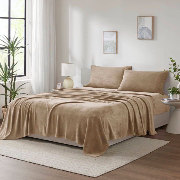 English Elm 3 Pcs Twin Micro Plush Sheet Set In Taupe - Ultra-Soft, Cozy, And Durable For Year-Round Comfort B035P319762