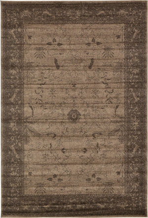 Unique Loom La Jolla Floral Machine Made Floral Rug Brown, Beige/Brown 6' 1" x 9' 0"