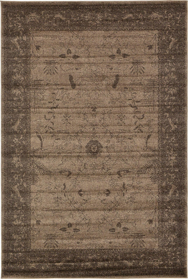 Unique Loom La Jolla Floral Machine Made Floral Rug Brown, Beige/Brown 6' 1" x 9' 0"