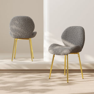 English Elm Modern Minimalist Grey Teddy Velvet Dining Chairs Set Of 2 With Gold Metal Legs For Stylish Comfort W1727P251125