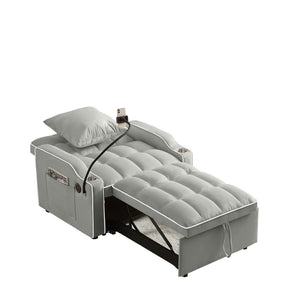 English Elm 3-in-1 Convertible Sofa Bed with USB & Type-C Ports, Cup Holders, Adjustable Backrest for Small Spaces Grey W2151142230