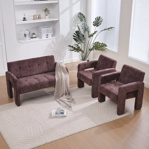 English Elm Nordic Ergonomic Double Armchair Upholstered Chenille Two-Seater Sofa 550lb Capacity Compact Lounge Chair WINE RED W395P380533