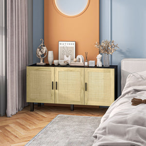 English Elm Homcom Boho Sideboard Buffet Cabinet With Rattan Doors, Adjustable Shelves & Safe Design For Storage W2225P229134