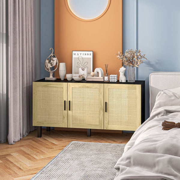 English Elm Homcom Boho Sideboard Buffet Cabinet With Rattan Doors, Adjustable Shelves & Safe Design For Storage W2225P229134