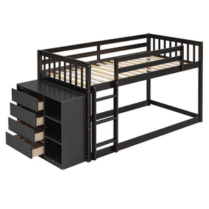 English Elm Twin Over Bunk Bed with Four Storage Drawers Open Shelving Kids Bedroom Espresso LT000167AAP-1
