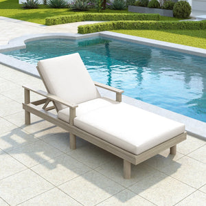 English Elm Trexm Acacia Wood Outdoor Chaise Lounge Set Reclining Patio Sunbed with Cushions Beige,Gray TM000034AAE