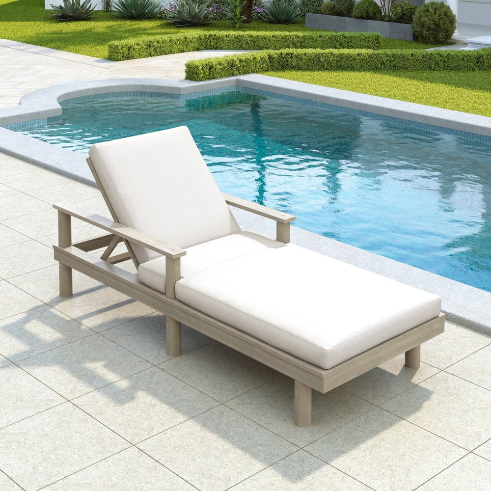 English Elm Trexm Acacia Wood Outdoor Chaise Lounge Recliner with Thick Cushions for Patio Pool Beige,Gray N715P423341E
