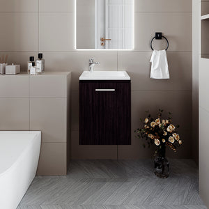 English Elm FM Modern Floating Bathroom Vanity with Integrated Sink and Soft-Close Door for Sleek Storage Wenge 24.4 L x 20.5 W x 11 H B128P293878