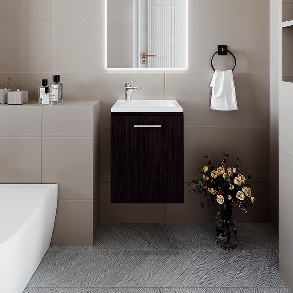 English Elm FM Modern Floating Bathroom Vanity with Integrated Sink and Soft-Close Door for Sleek Storage Wenge 24.4 L x 20.5 W x 11 H B128P293878
