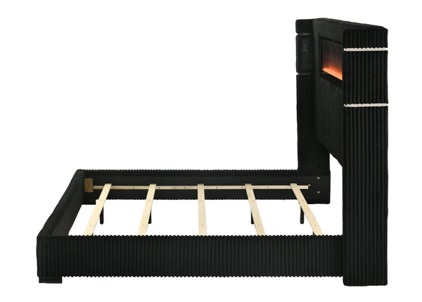 English Elm Garner Corduroy Upholstered Queen Bed with Fireplace Led Lighting and Bluetooth Speaker B2756S00002
