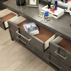 English Elm Beautiful Solid Wood Transitional Nightstand with Veneers, Contemporary Bedside Table, Sturdy 24" Height Gray 27 L x 19 W x 28 H B011P324379