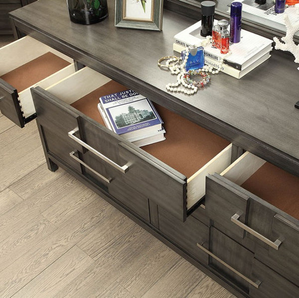 English Elm Beautiful Solid Wood Transitional Nightstand with Veneers, Contemporary Bedside Table, Sturdy 24" Height Gray 27 L x 19 W x 28 H B011P324379