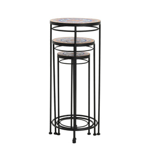 English Elm Christopher Knight Home® - Wesley Ceramic Tile & Iron Plant Stand Set - Weatherproof Tall/Med/Small Display for Patio Décor N775P215525B