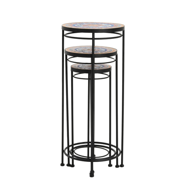 English Elm Christopher Knight Home® - Wesley Ceramic Tile & Iron Plant Stand Set - Weatherproof Tall/Med/Small Display for Patio Décor N775P215525B