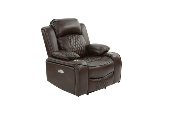 English Elm Power Motion Recliner Chair with USB Cup Holders Wireless Charging Gel Leatherette Brown Comfort B011P205591