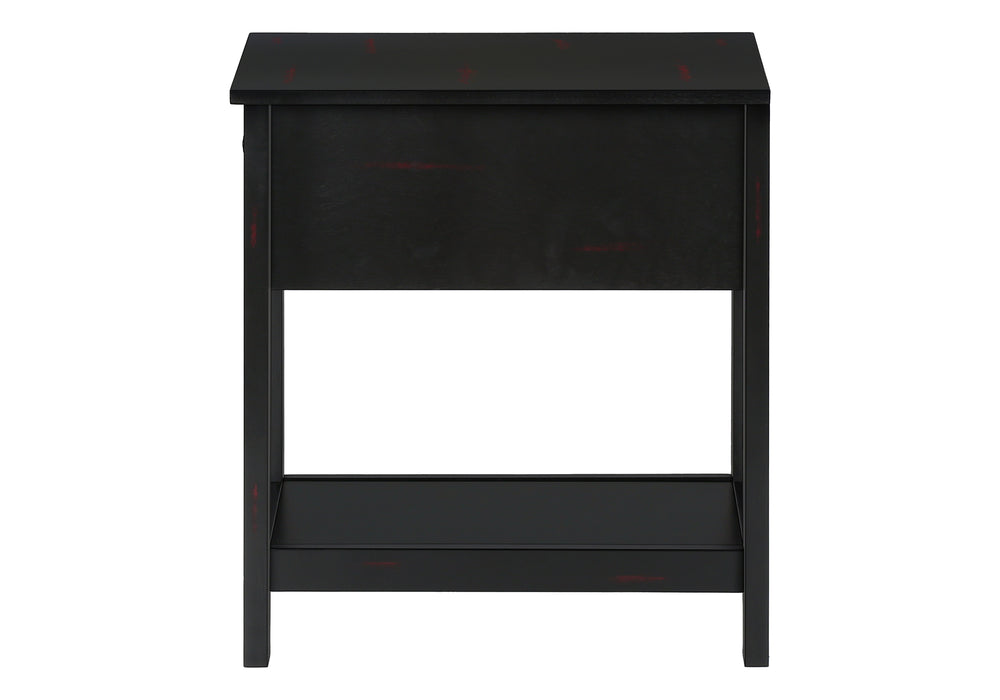 English Elm Accent 2-Tier Narrow End Table with Drawer and Shelf, Transitional Veneer Top, Solid Wood Legs for Compact Spaces Black 27 L x 15 W x 8 H B2710P219470