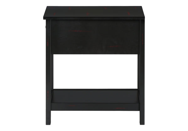 English Elm Accent 2-Tier Narrow End Table with Drawer and Shelf, Transitional Veneer Top, Solid Wood Legs for Compact Spaces Black 27 L x 15 W x 8 H B2710P219470