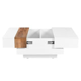 English Elm 31.4'' X 31.4'' Square Coffee Table With Sliding Tabletop, High Gloss Center Table With Hidden Storage Compartment, Extendable Cocktail Table With Walnut Grain Finish For Living Room, White