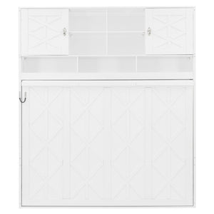 English Elm Queen Size Elegant Wall-Mounted Murphy Bed With Stylish Storage & Diamond Stripe Design, White N820S00062K-GIGA