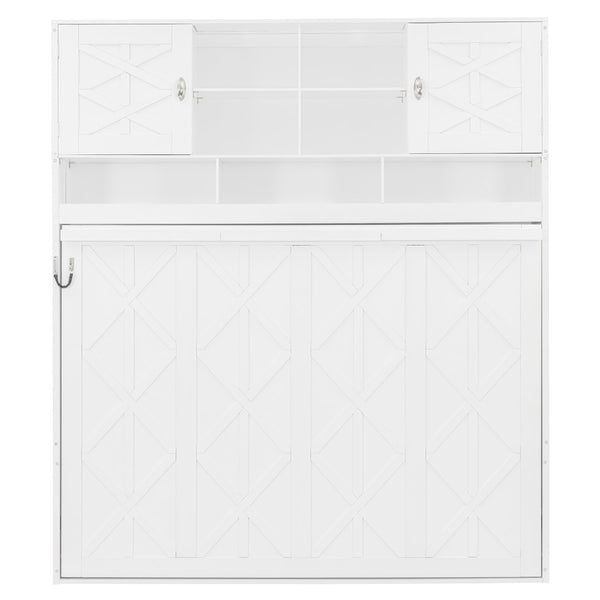 English Elm Queen Size Elegant Wall-Mounted Murphy Bed With Stylish Storage & Diamond Stripe Design, White N820S00062K-GIGA