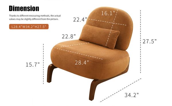 English Elm Cute Barrel Velvet Accent Chair Armless Solid Wood Legs Cozy Reading Nook Seat Caramel W2105P412977