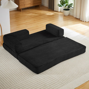 English Elm Loveseat Cloud Sectional Sofa with Corduroy Upholstery Plush Sponge Core Modular Design Black W2339P411911