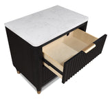 Contemporary 2-Drawer Black Nightstand, White Top, Metal Knobs, Modern Design - Bedroom Furniture