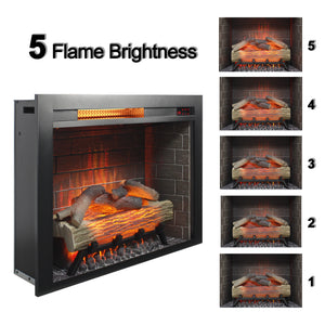 English Elm 28 Inch Recessed Electric Fireplace Insert with 3d Flames Infrared Heat and Sound W1769P191328