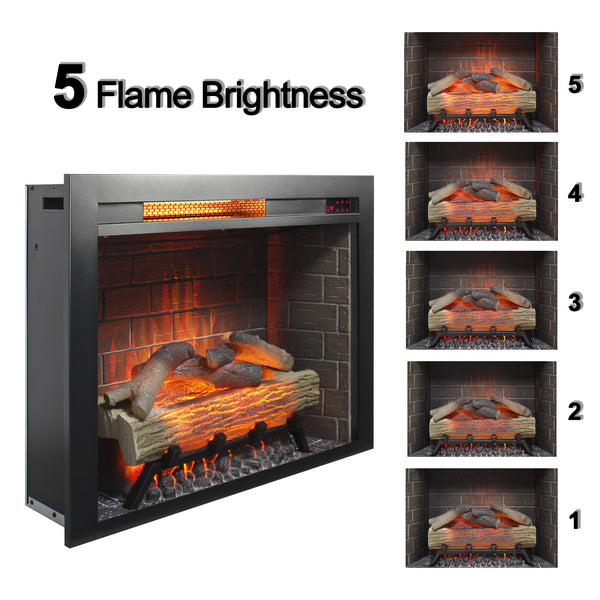 English Elm 28 Inch Recessed Electric Fireplace Insert with 3d Flames Infrared Heat and Sound W1769P191328