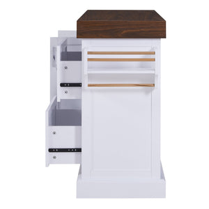 English Elm K&k Rolling Kitchen Island with Walnut Grain Countertop Drawers and Spice Rack White N707S000025W